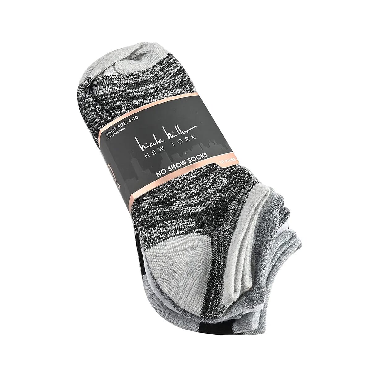 Nicole Miller 10 Pairs No Show Socks (Sizes 4-10) - Gray image number 6