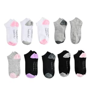 Nicole Miller 10 Pairs No Show Socks (Sizes 4-10) - White/Pink