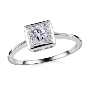 Moissanite Solitaire Ring, Platinum Over Sterling Silver Ring, Moissanite Jewelry For Her 1.15 ctw