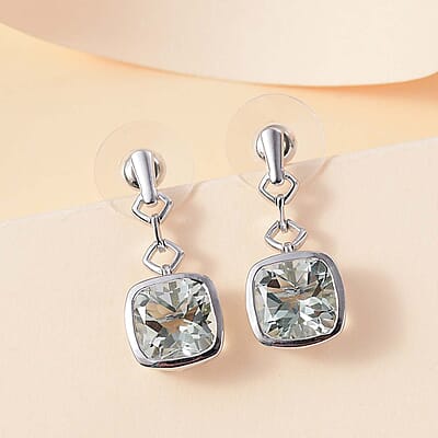 Montezuma Prasiolite 7.50 ctw Earrings in Platinum Over Sterling Silver
