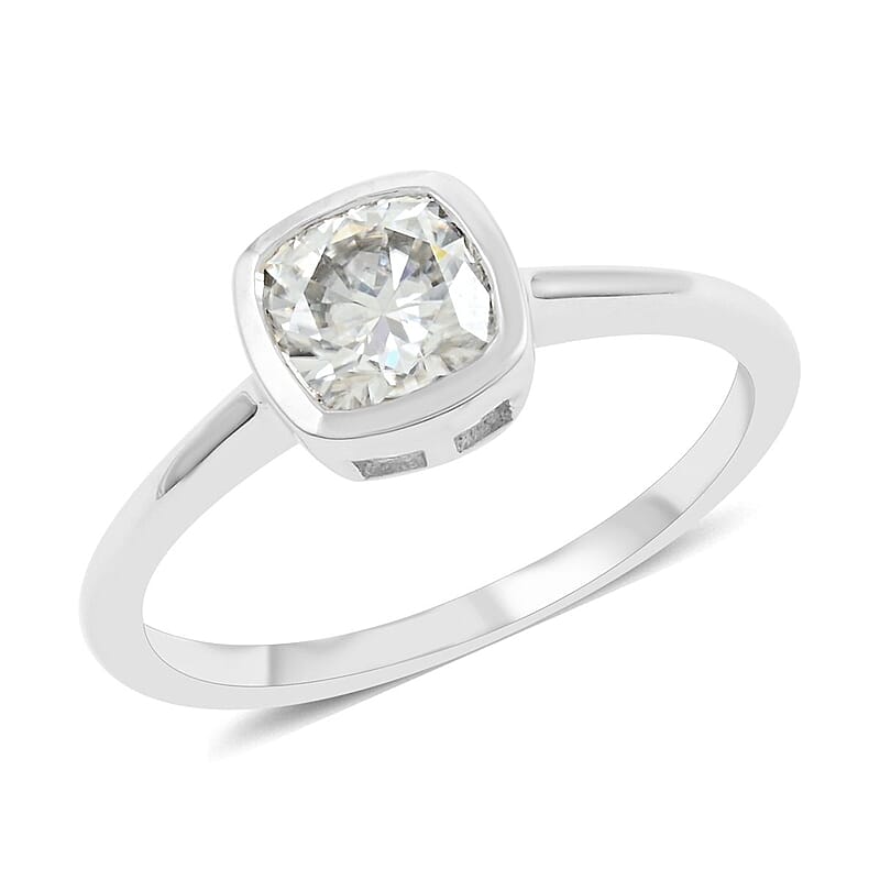 Moissanite Solitaire Ring in Platinum Over Sterling Silver 1.00 ctw (Size 10.0) 1.00 ctw