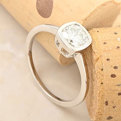 Moissanite Solitaire Ring in Platinum Over Sterling Silver 1.00 ctw (Size 10.0) 1.00 ctw