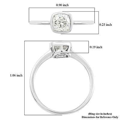 Moissanite Solitaire Ring in Platinum Over Sterling Silver 1.00 ctw (Size 10.0) 1.00 ctw