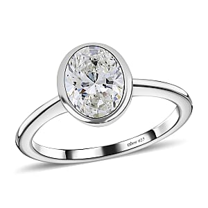 Moissanite Solitaire Ring, Platinum Over Sterling Silver Ring, Moissanite Jewelry For Her 1.35 ctw