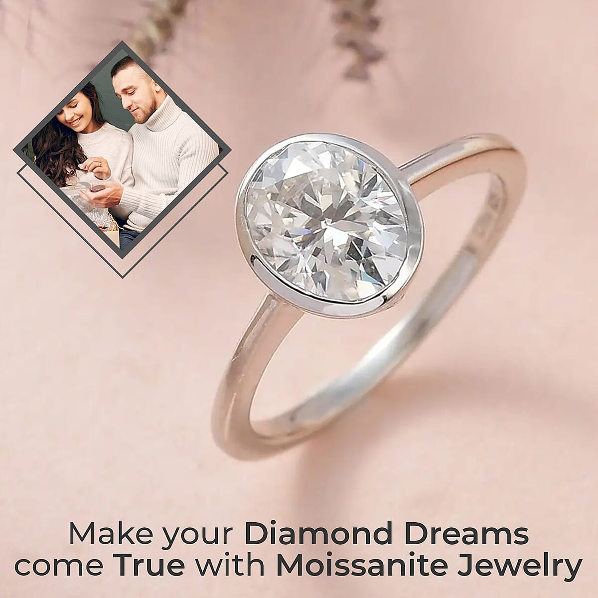 Moissanite Solitaire Ring, Platinum Over Sterling Silver Ring, Moissanite Jewelry For Her 1.35 ctw image number 1