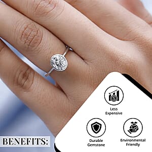 Moissanite Solitaire Ring, Platinum Over Sterling Silver Ring, Moissanite Jewelry For Her 1.35 ctw