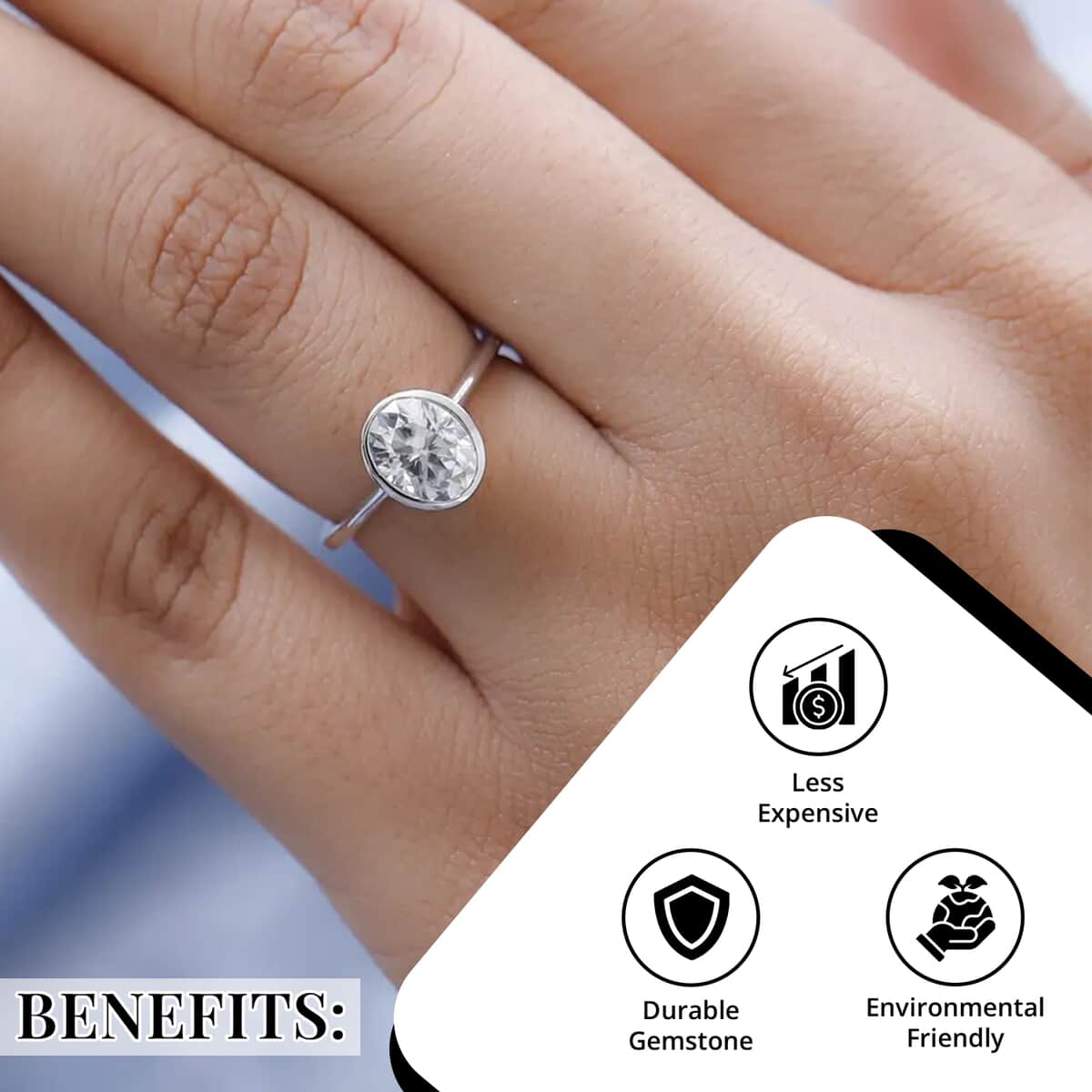 Moissanite Solitaire Ring, Platinum Over Sterling Silver Ring, Moissanite Jewelry For Her 1.35 ctw image number 3
