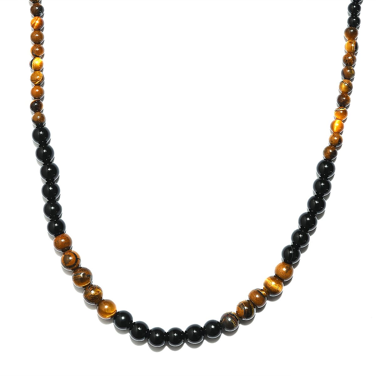 Tiger's Eye and Black Agate Beaded Necklace 20 Inches in Sterling Silver 97.25 ctw image number 3