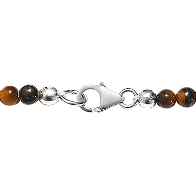 Tiger's Eye and Black Agate Beaded Necklace 20 Inches in Sterling Silver 97.25 ctw
