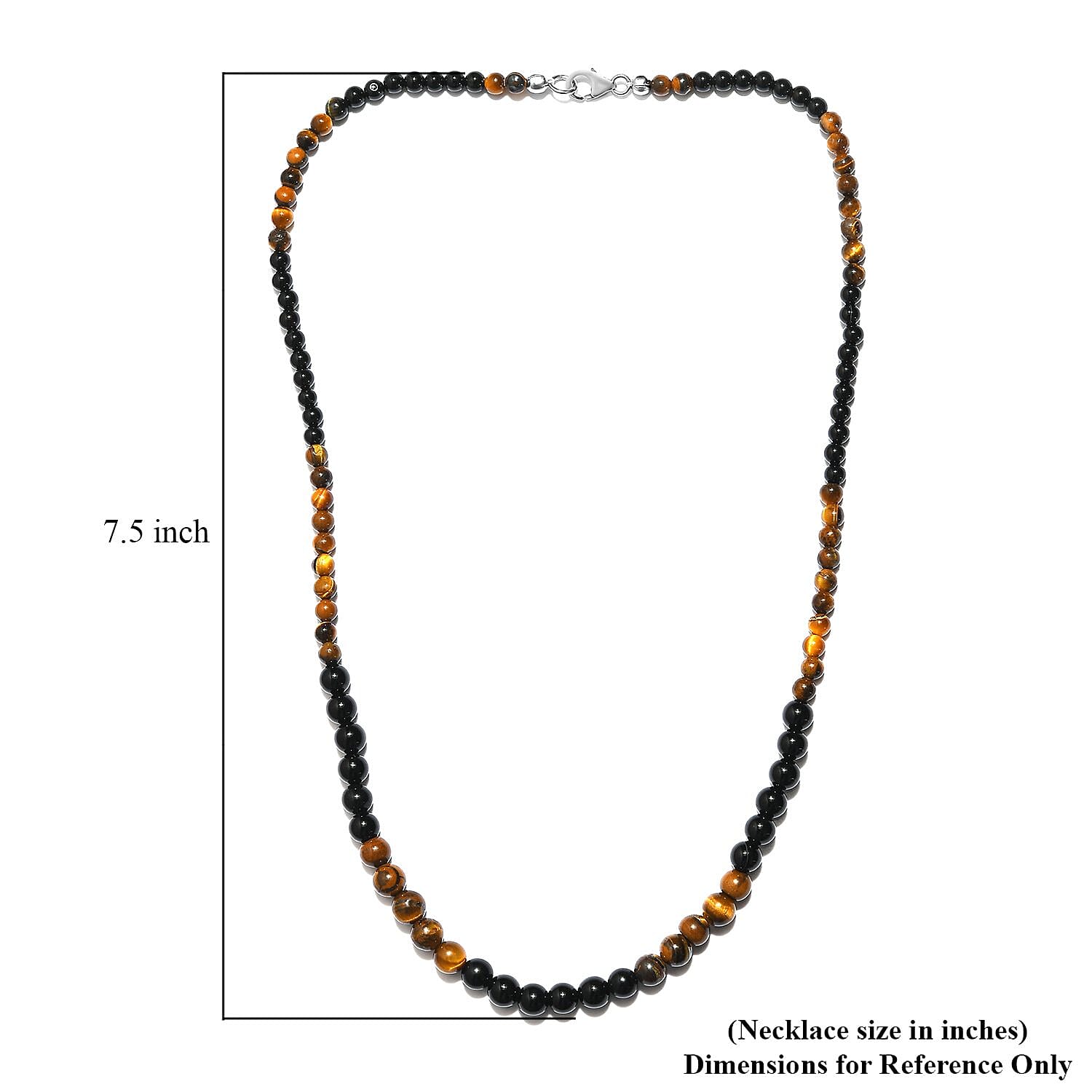 Tiger's Eye and Black Agate Beaded Necklace 20 Inches in Sterling Silver 97.25 ctw
