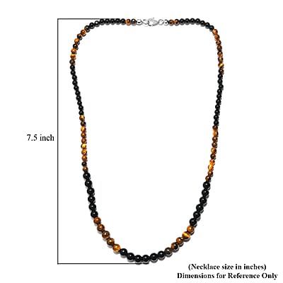 Tiger's Eye and Black Agate Beaded Necklace 20 Inches in Sterling Silver 97.25 ctw