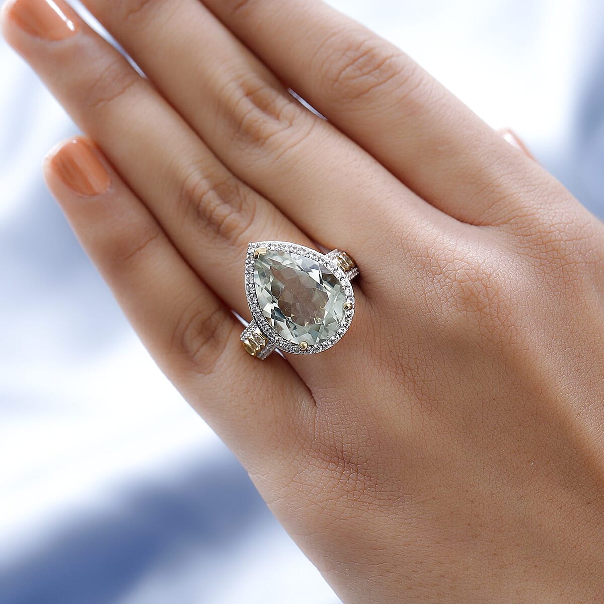 AAA Montezuma Prasiolite and White Zircon Ring in Vermeil Yellow Gold Over Sterling Silver (Size 8.0) 12.15 ctw image number 2