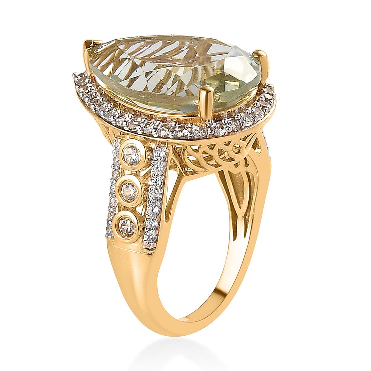AAA Montezuma Prasiolite and White Zircon Ring in Vermeil Yellow Gold Over Sterling Silver (Size 8.0) 12.15 ctw image number 3