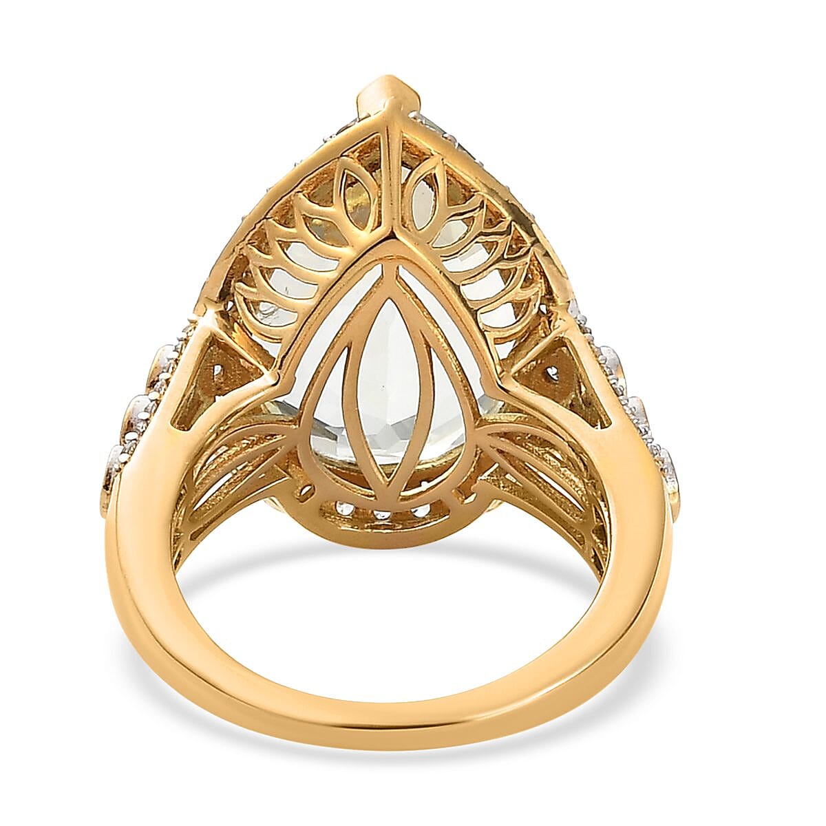 AAA Montezuma Prasiolite and White Zircon Ring in Vermeil Yellow Gold Over Sterling Silver (Size 8.0) 12.15 ctw image number 4