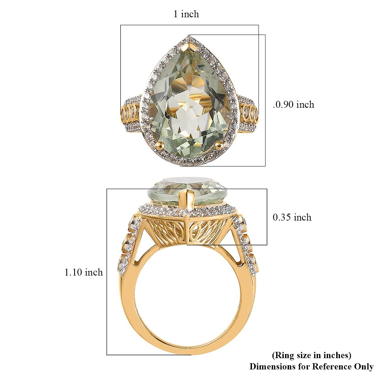 AAA Montezuma Prasiolite and White Zircon Ring in Vermeil Yellow Gold Over Sterling Silver (Size 8.0) 12.15 ctw image number 5
