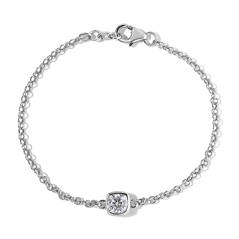 Moissanite Bracelet in Platinum Over Sterling Silver (10.50 In) 1.00 ctw