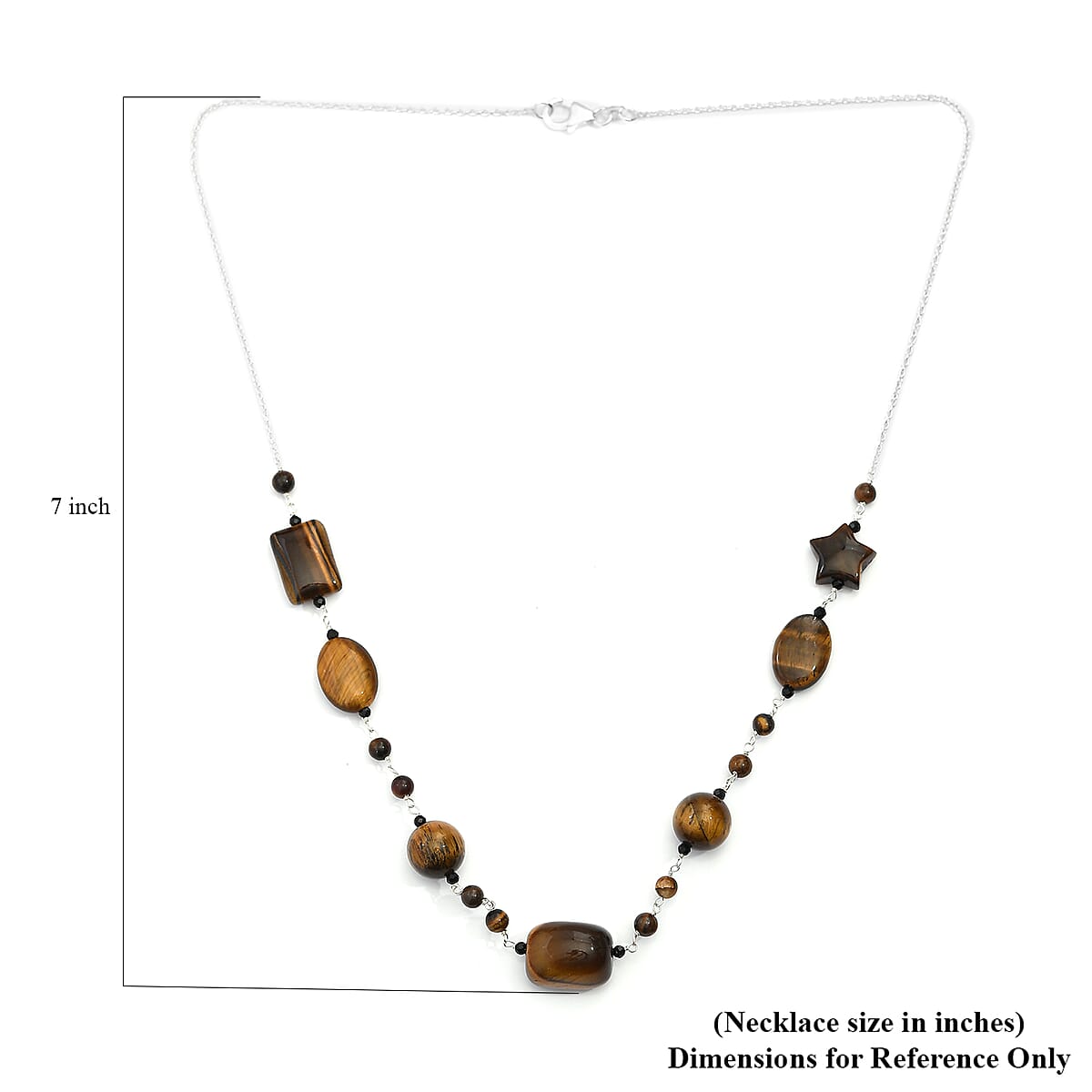 Tiger's Eye and Thai Black Spinel Station Necklace 20 Inches in Sterling Silver 78.90 ctw image number 5