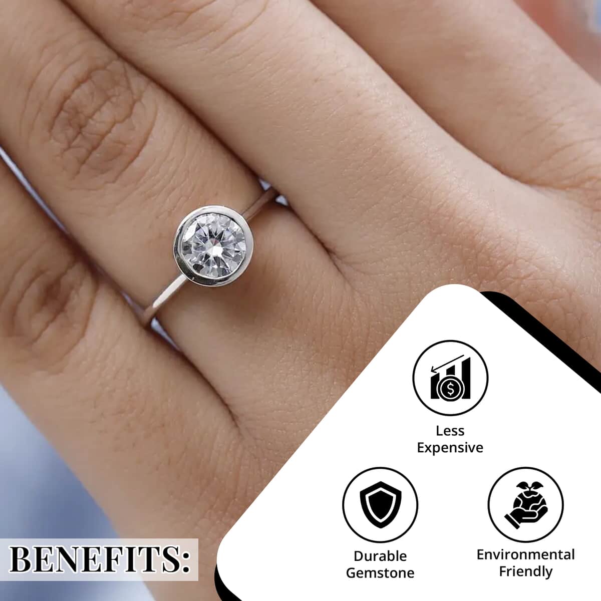 Moissanite 1.15 ctw Solitaire Ring, Platinum Over Sterling Silver Ring, Moissanite Jewelry For Her (Size 10) image number 3