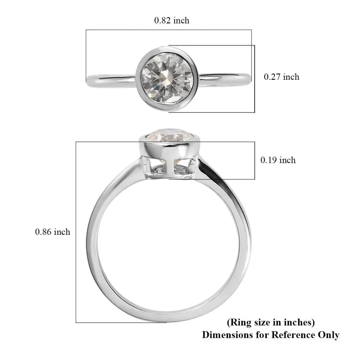 Moissanite 1.15 ctw Solitaire Ring, Platinum Over Sterling Silver Ring, Moissanite Jewelry For Her (Size 10) image number 6