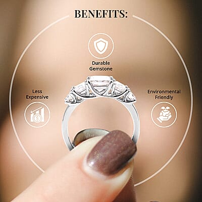 Princess Cut Moissanite 5 Stone Ring in Rhodium Over Sterling Silver, Sterling Silver Ring, Moissanite Ring, Princess Cut Gemstone Ring 2.15 ctw