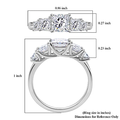 Princess Cut Moissanite 5 Stone Ring in Rhodium Over Sterling Silver, Sterling Silver Ring, Moissanite Ring, Princess Cut Gemstone Ring 2.15 ctw