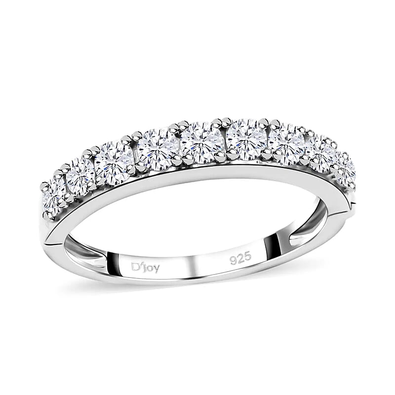 D'Joy Moissanite Arthritis Half Eternity Band Ring in Rhodium Over Sterling Silver, Moissanite Band, Moissanite Ring, Sterling Silver Ring 1.00 ctw (Size 10)