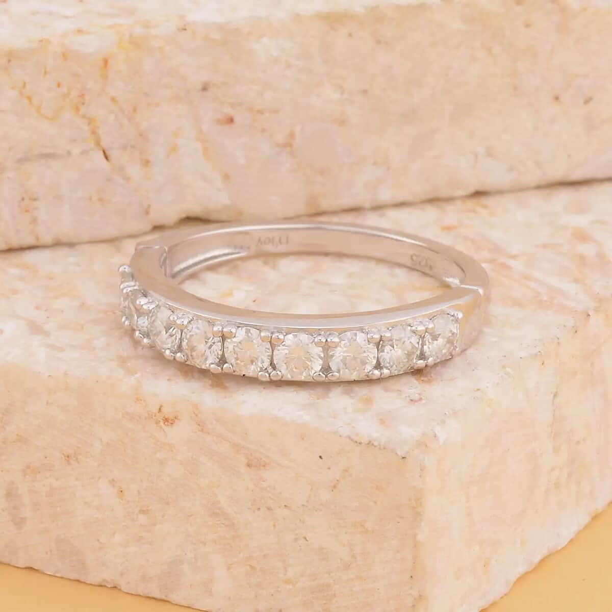 Moissanite Arthritis Half Eternity Band Ring in Rhodium Over Sterling Silver, Moissanite Band, Moissanite Ring,Sterling Silver Ring 1.00 ctw (Size 10) image number 1