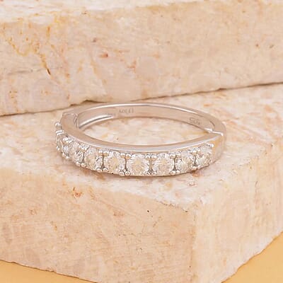 D'Joy Moissanite Arthritis Half Eternity Band Ring in Rhodium Over Sterling Silver, Moissanite Band, Moissanite Ring, Sterling Silver Ring 1.00 ctw (Size 10)