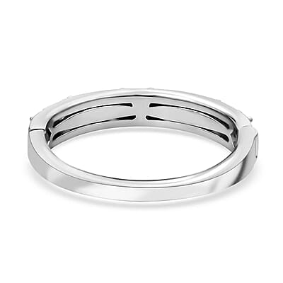 D'Joy Moissanite Arthritis Half Eternity Band Ring in Rhodium Over Sterling Silver, Moissanite Band, Moissanite Ring, Sterling Silver Ring 1.00 ctw (Size 10)