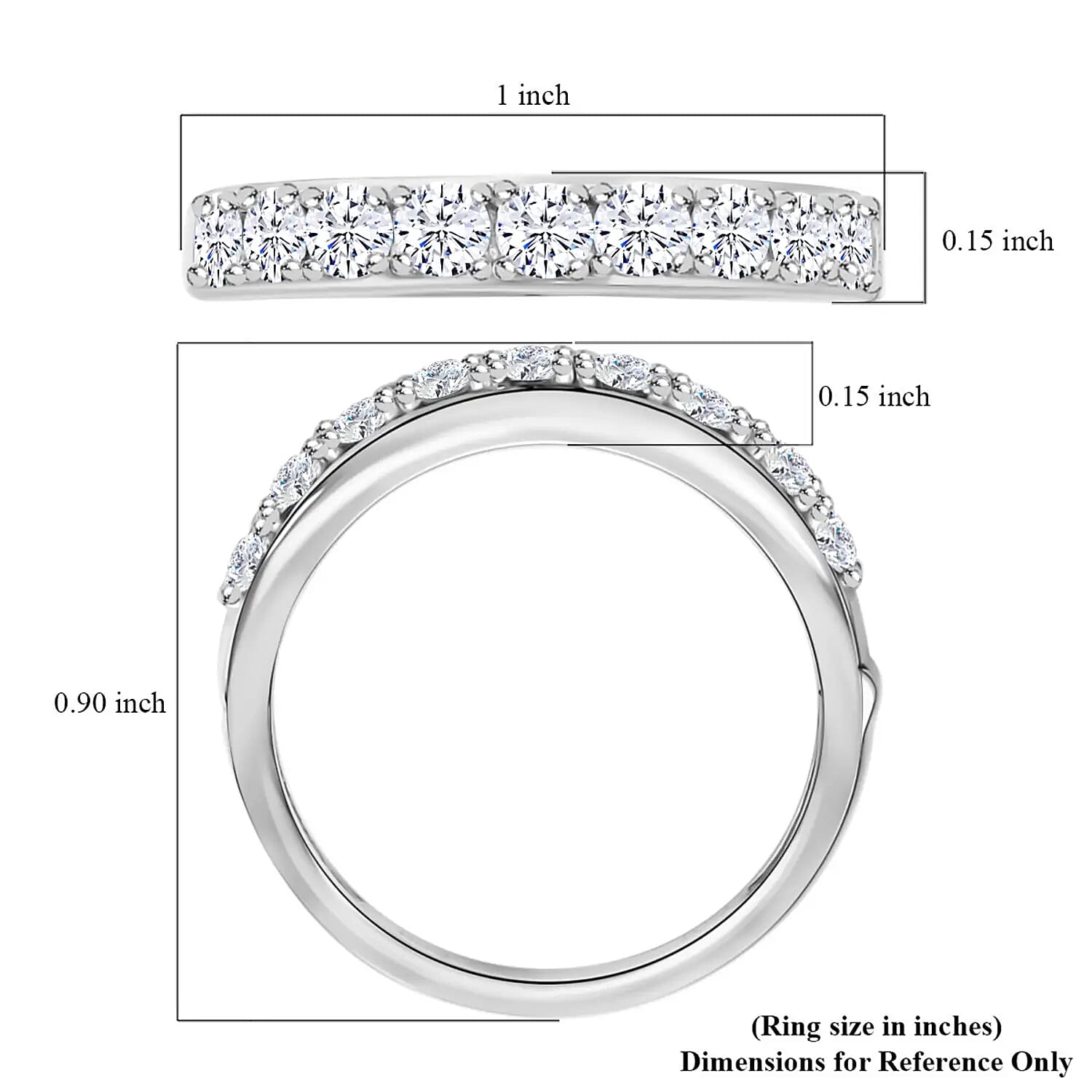 D'Joy Moissanite Arthritis Half Eternity Band Ring in Rhodium Over Sterling Silver, Moissanite Band, Moissanite Ring, Sterling Silver Ring 1.00 ctw (Size 10)