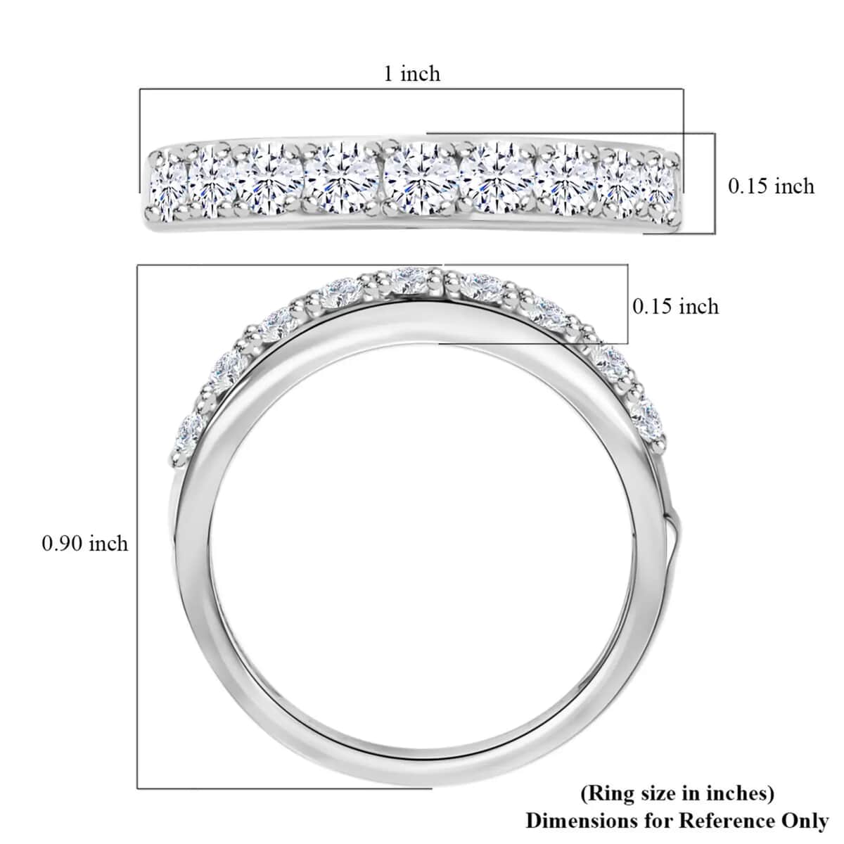 Moissanite Arthritis Half Eternity Band Ring in Rhodium Over Sterling Silver, Moissanite Band, Moissanite Ring, Sterling Silver Ring 1.00 ctw (Size 10) image number 6