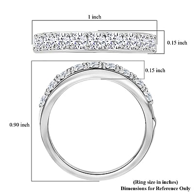 D'Joy Moissanite Arthritis Half Eternity Band Ring in Rhodium Over Sterling Silver, Moissanite Band, Moissanite Ring, Sterling Silver Ring 1.00 ctw (Size 10)