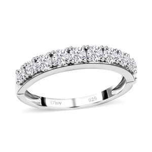 Moissanite Arthritis Half Eternity Band Ring in Rhodium Over Sterling Silver, Moissanite Band, Moissanite Ring, Sterling Silver Ring 1.00 ctw (Size 5)