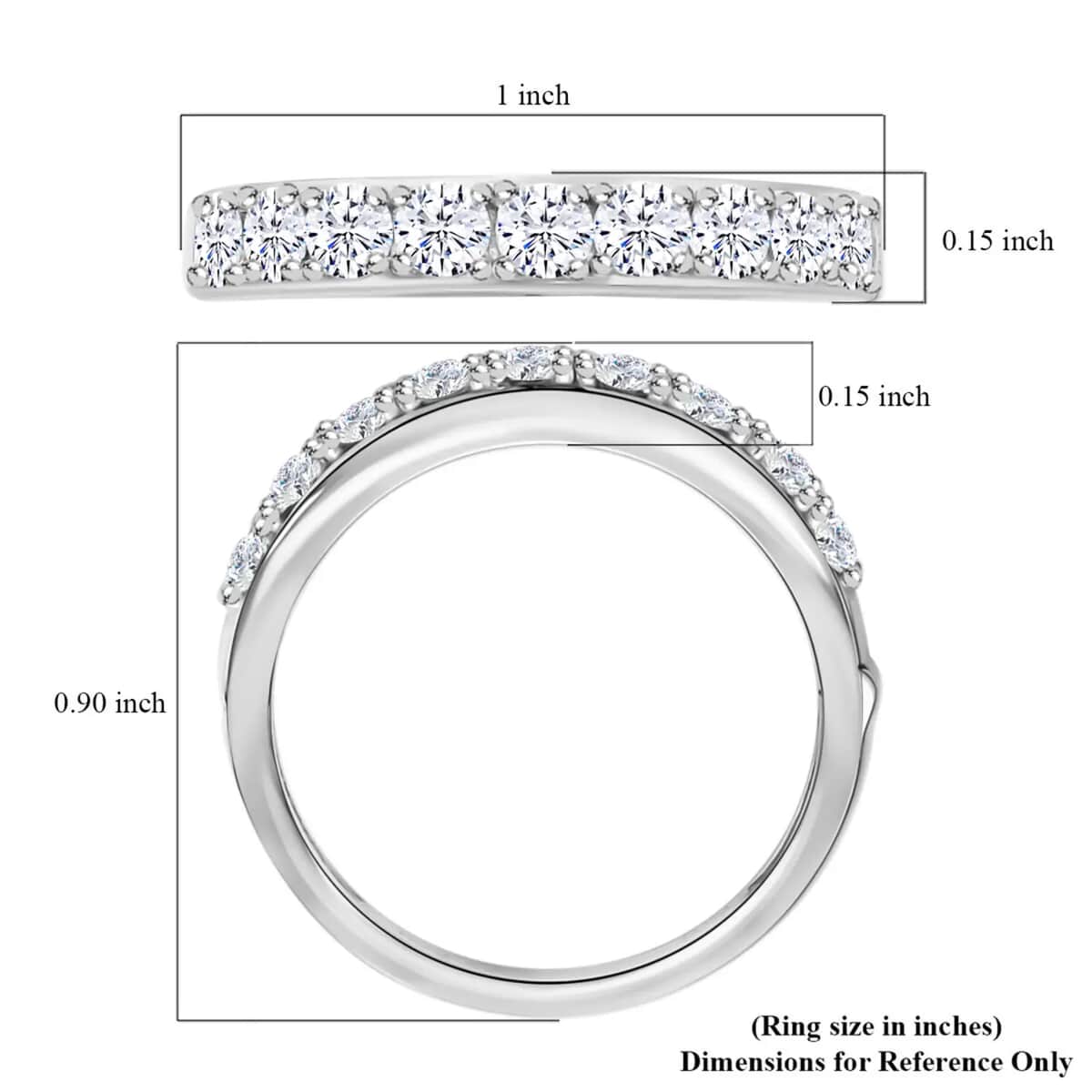 Moissanite Arthritis Half Eternity Band Ring in Rhodium Over Sterling Silver, Moissanite Band, Moissanite Ring, Sterling Silver Ring 1.00 ctw (Size 6) image number 6