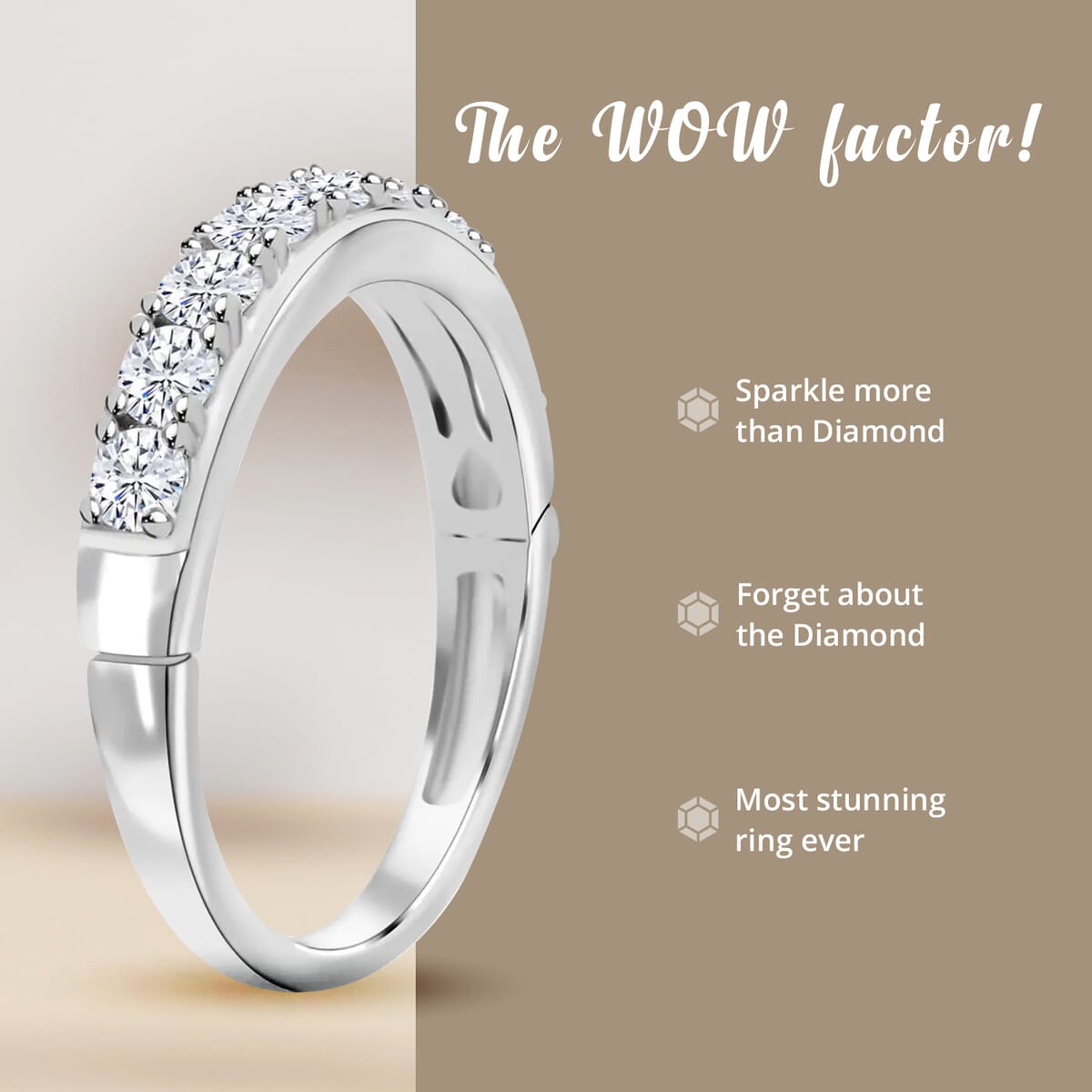 Moissanite Arthritis Half Eternity Band Ring in Rhodium Over Sterling Silver, Moissanite Band, Moissanite Ring, Sterling Silver Ring 1.00 ctw (Size 7) image number 3