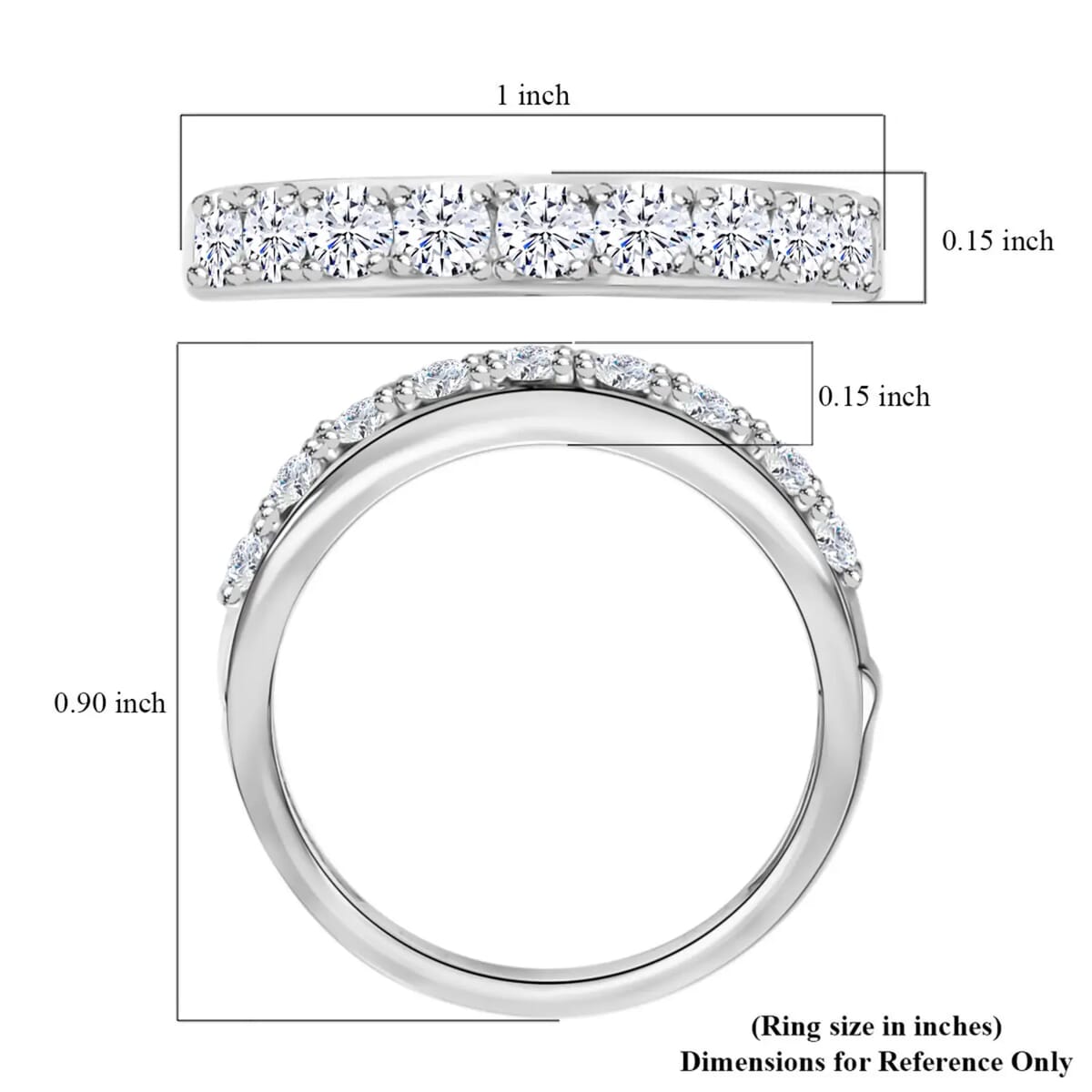 Moissanite Arthritis Half Eternity Band Ring in Rhodium Over Sterling Silver, Moissanite Band, Moissanite Ring, Sterling Silver Ring 1.00 ctw (Size 7) image number 6