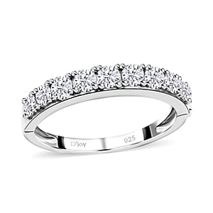 Moissanite Arthritis Half Eternity Band Ring in Rhodium Over Sterling Silver, Moissanite Band, Moissanite Ring, Sterling Silver Ring 1.00 ctw (Size 8)