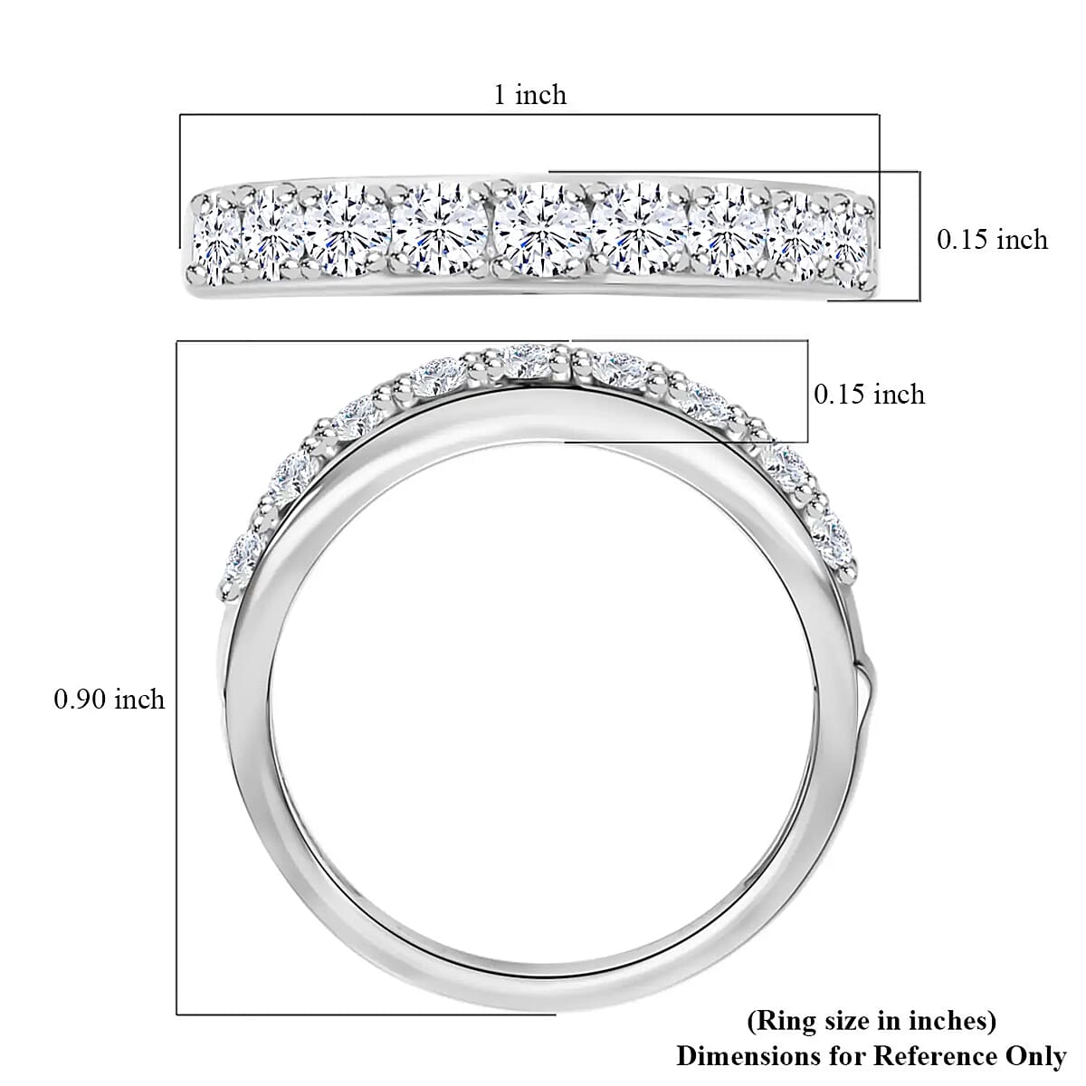 Moissanite Arthritis Half Eternity Band Ring in Rhodium Over Sterling Silver, Moissanite Band, Moissanite Ring, Sterling Silver Ring 1.00 ctw (Size 8) image number 6