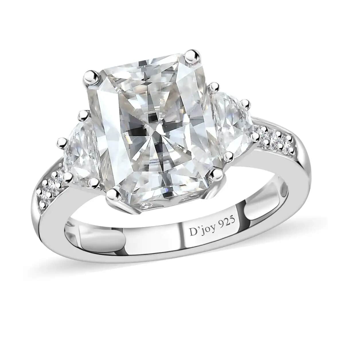Radiant Cut Moissanite (Oct 10x8mm) Ring in Rhodium Over Sterling Silver (Size 10.0) 3.90 ctw image number 0