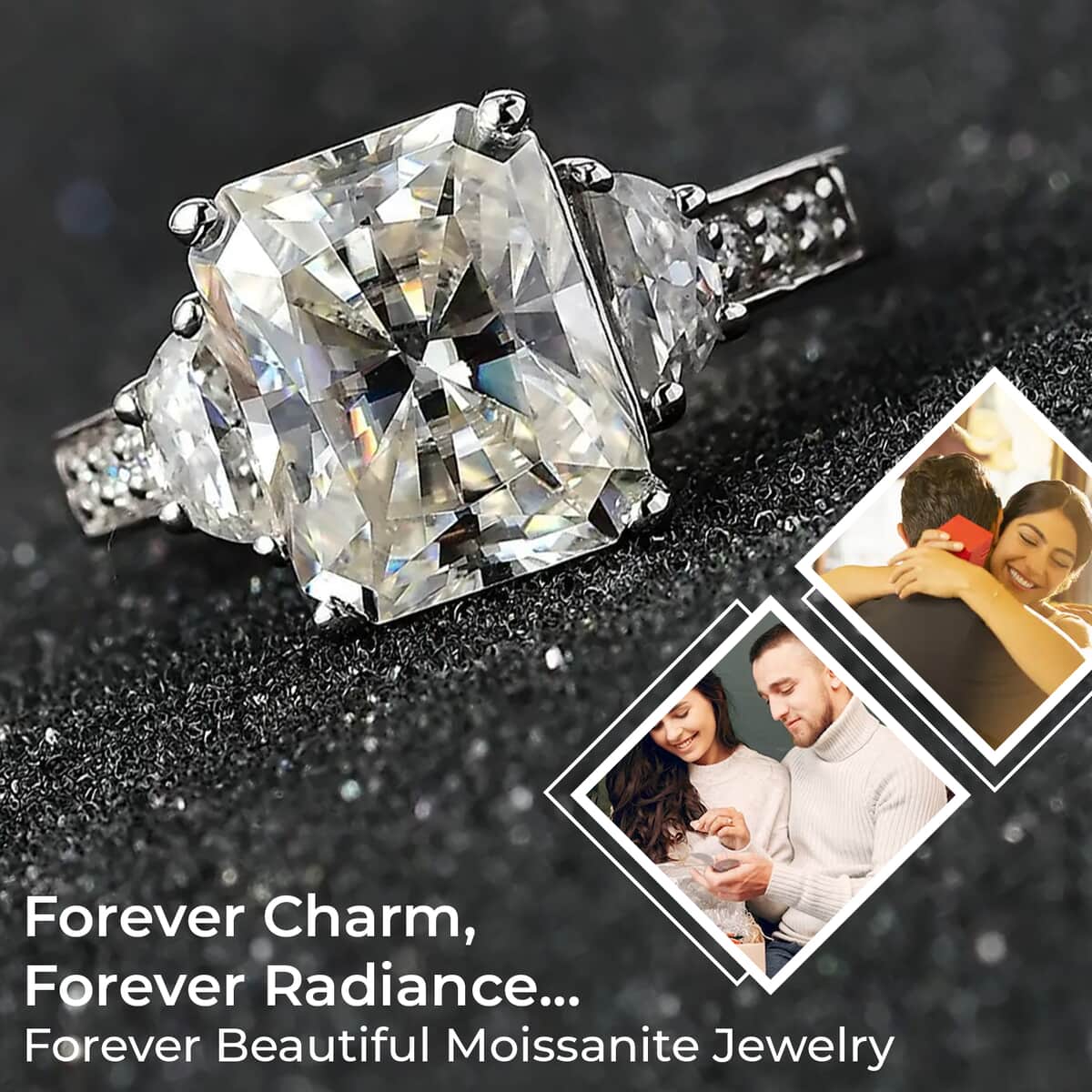 Radiant Cut Moissanite Ring , Moissanite Deco Ring , Rhodium Over Sterling Silver Ring , Promise Ring 3.90 ctw image number 1