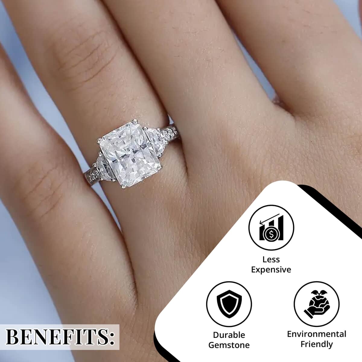 Radiant Cut Moissanite Ring , Moissanite Deco Ring , Rhodium Over Sterling Silver Ring , Promise Ring 3.90 ctw image number 3