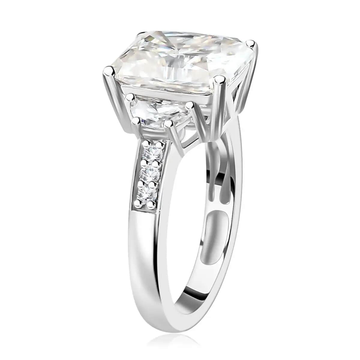 Radiant Cut Moissanite (Oct 10x8mm) Ring in Rhodium Over Sterling Silver (Size 10.0) 3.90 ctw image number 4