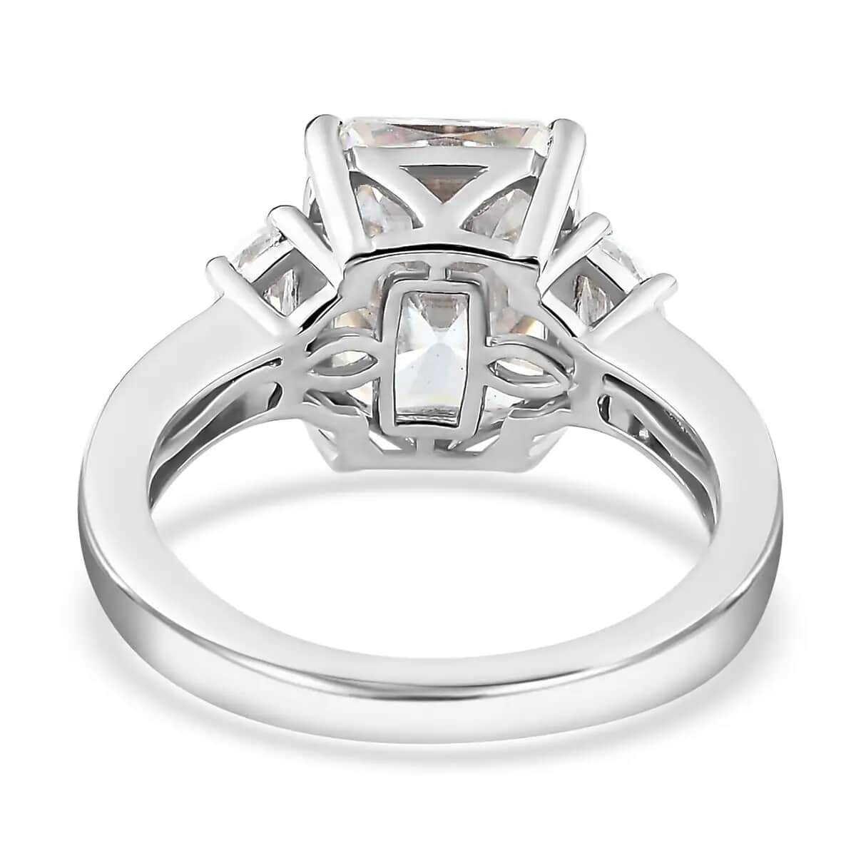 Radiant Cut Moissanite (Oct 10x8mm) Ring in Rhodium Over Sterling Silver (Size 10.0) 3.90 ctw image number 5