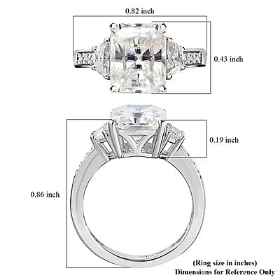 Radiant Cut Moissanite 3.90 ctw Ring , Moissanite Deco Ring , Rhodium Over Sterling Silver Ring , Promise Ring (Size 10.0)