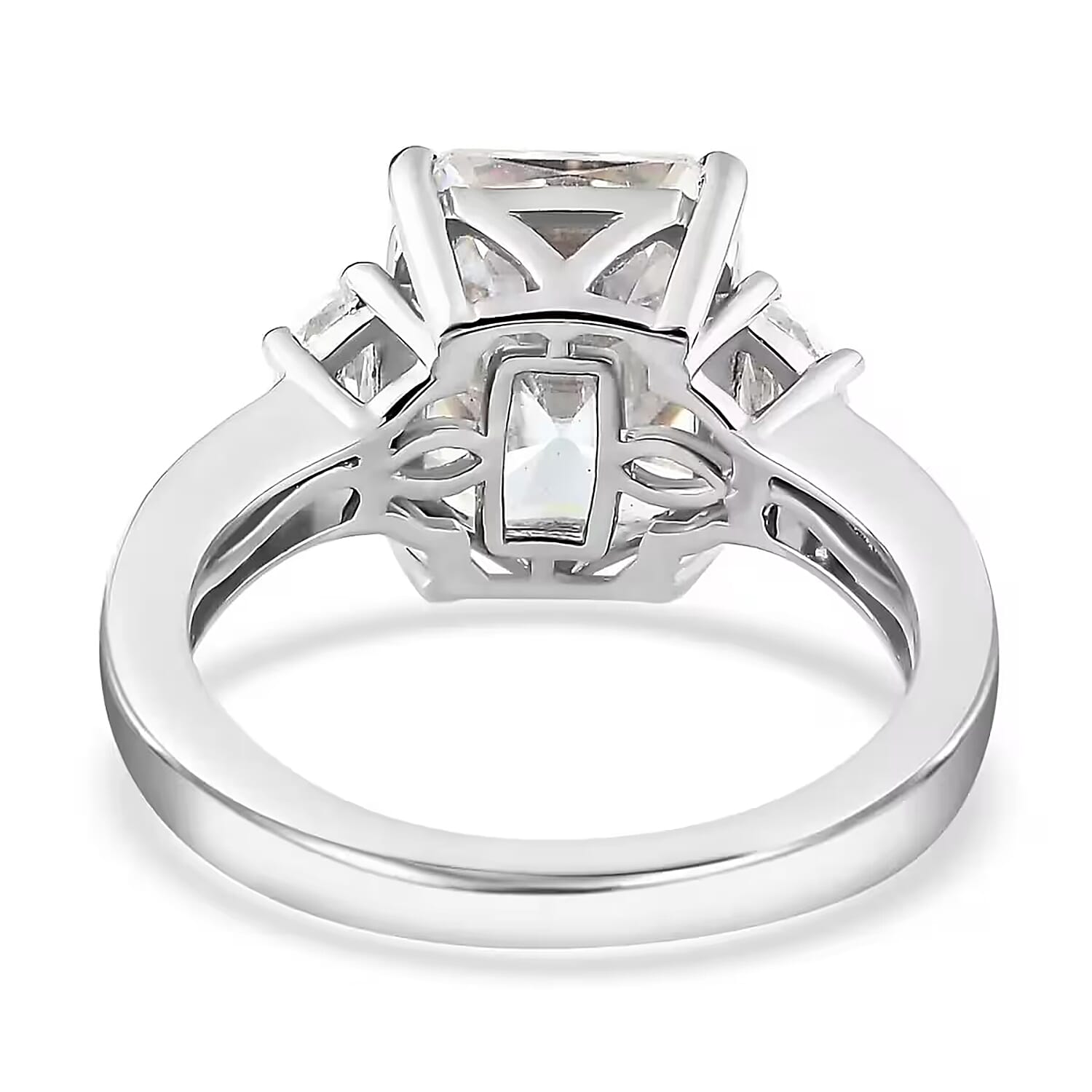 Radiant Cut Moissanite 3.90 ctw Ring , Moissanite Deco Ring , Rhodium Over Sterling Silver Ring , Promise Ring (Size 10.0)