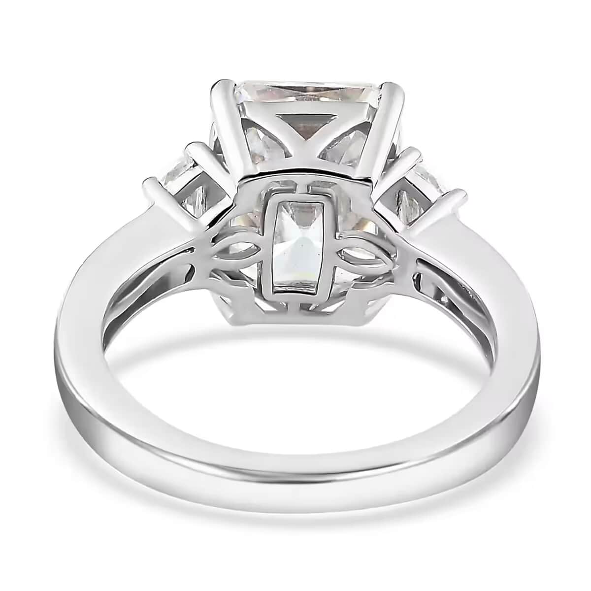 Radiant Cut Moissanite 3.90 ctw Ring , Moissanite Deco Ring , Rhodium Over Sterling Silver Ring , Promise Ring (Size 10.0) image number 8