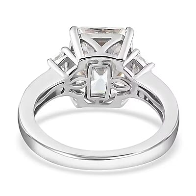 Radiant Cut Moissanite 3.90 ctw Ring , Moissanite Deco Ring , Rhodium Over Sterling Silver Ring , Promise Ring (Size 10.0)