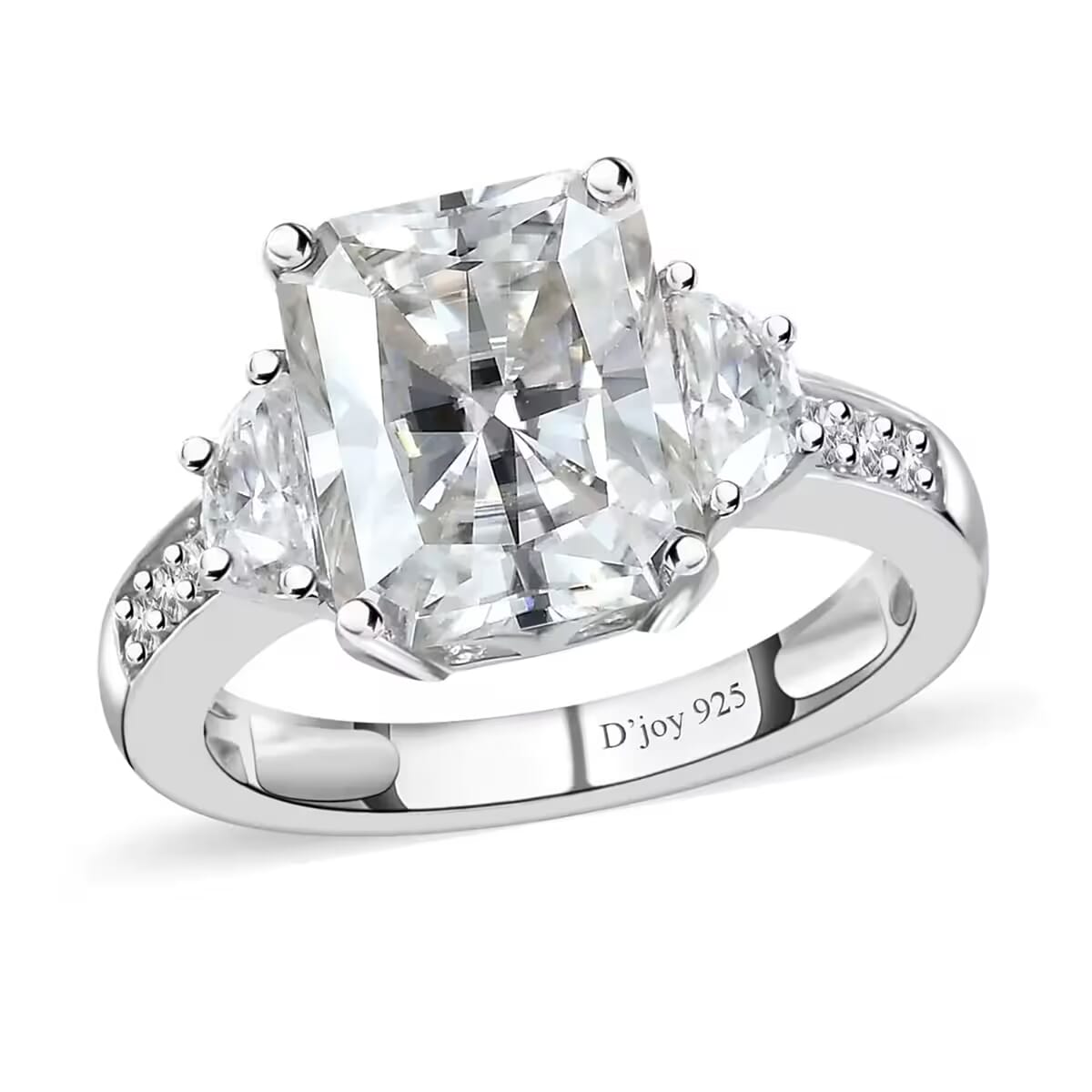 Radiant Cut Moissanite 3.90 ctw Ring , Moissanite Deco Ring , Rhodium Over Sterling Silver Ring , Promise Ring (Size 5.0) image number 0
