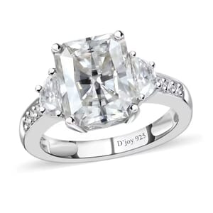 Radiant Cut Moissanite 3.90 ctw Ring , Moissanite Deco Ring , Rhodium Over Sterling Silver Ring , Promise Ring (Size 5.0)