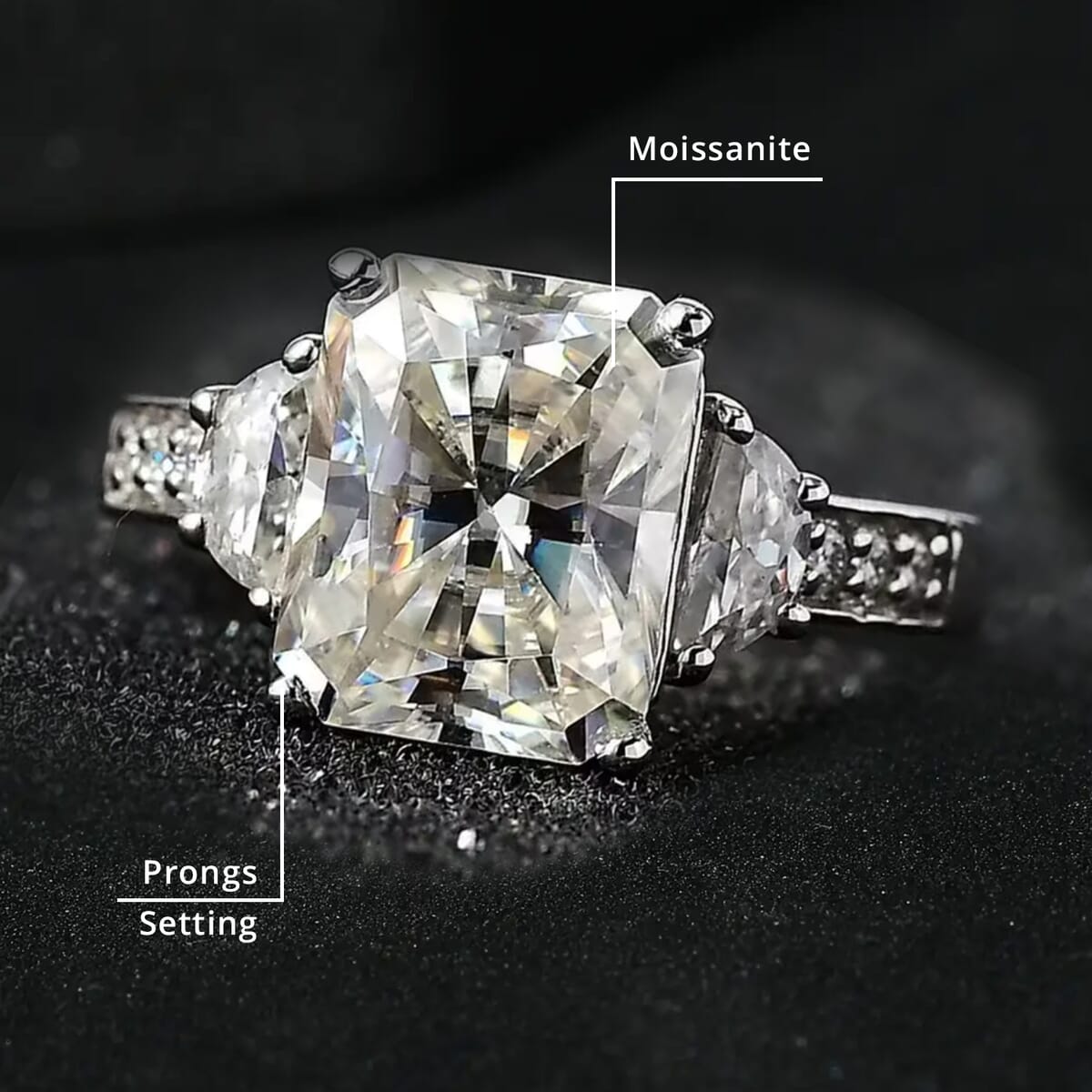 Radiant Cut Moissanite 3.90 ctw Ring , Moissanite Deco Ring , Rhodium Over Sterling Silver Ring , Promise Ring (Size 5.0) image number 5